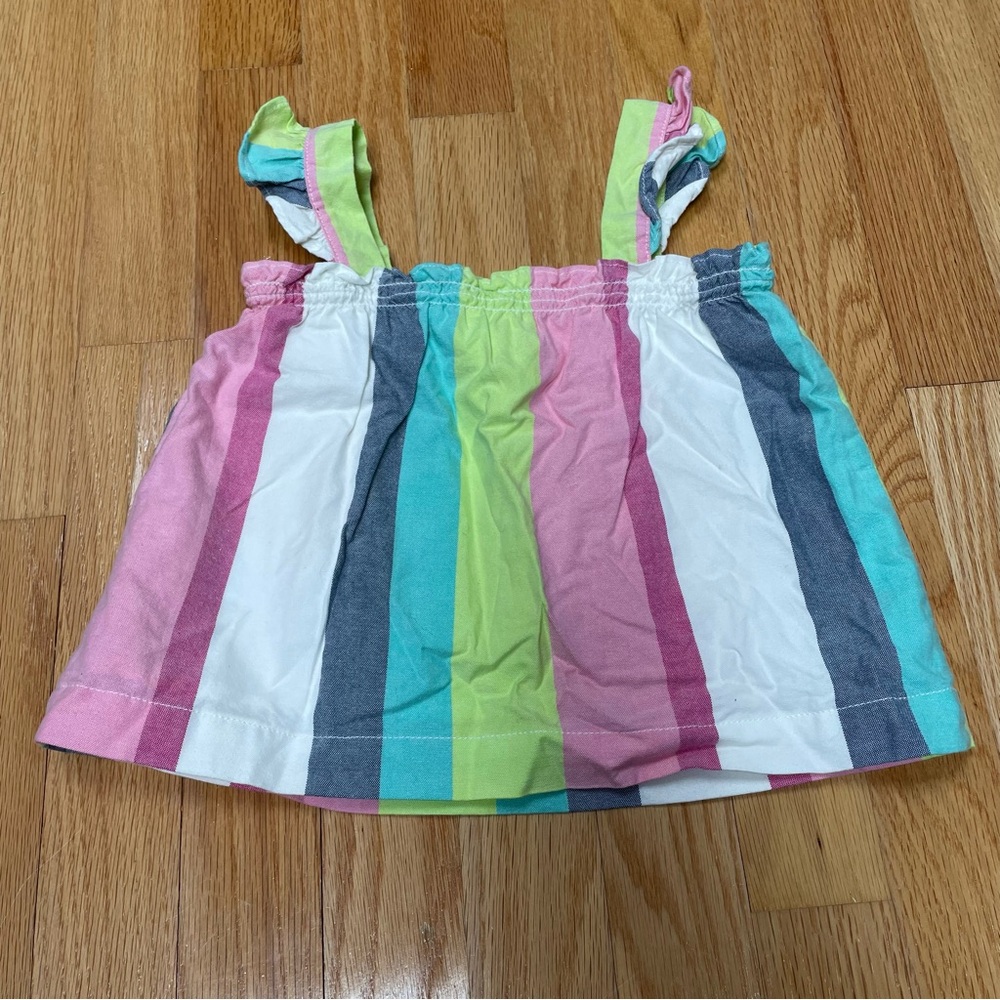 Baby gap horizontal pink/green/white/blue striped long sleeve ruffle shirt 3t